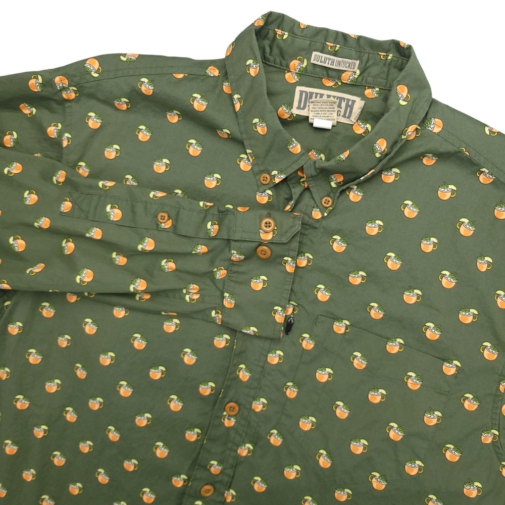 Duluth Trading Co Untucked Shirt Mens LT Green Moscow Mule Long Sleeve Button Up